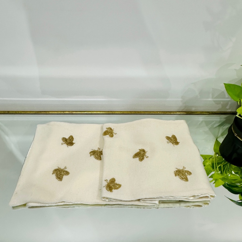 Vintage | The Cashmere Project Cream Scarf with Gold Butterfly Details